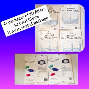 5/$25 lot of face mask filters, 4 boxes, 10 masks per box, all sealed NEW